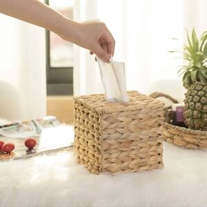Water Hyacinth Wicker Tissue Box Cover Square Natural
